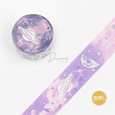 PURPLE GALAXY PLANET WASHI TAPE BGM NATURE POETRY SERIES SILVER FOIL MASKING TAPE 20mm x 5m