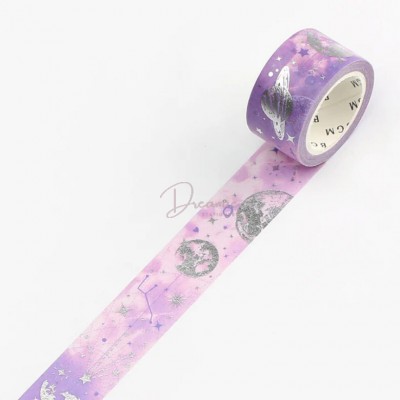 PURPLE GALAXY PLANET WASHI TAPE BGM NATURE POETRY SERIES SILVER FOIL MASKING TAPE 20mm x 5m