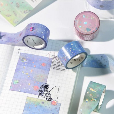 BGM MACAROON GALAXY PURPLE UNIVERSITY WASHI TAPE SILVIER HOLOGRAPHIC FOIL SPACE, PLANT, STARS MASKING TAPE