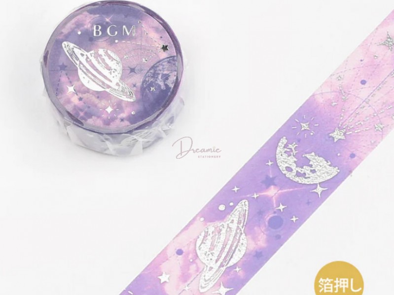 PURPLE GALAXY PLANET WASHI TAPE BGM NATURE POETRY SERIES SILVER FOIL MASKING TAPE 20mm x 5m
