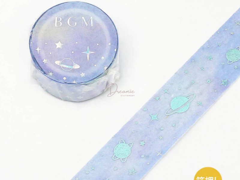 BGM MACAROON GALAXY PURPLE UNIVERSITY WASHI TAPE SILVIER HOLOGRAPHIC FOIL SPACE, PLANT, STARS MASKING TAPE
