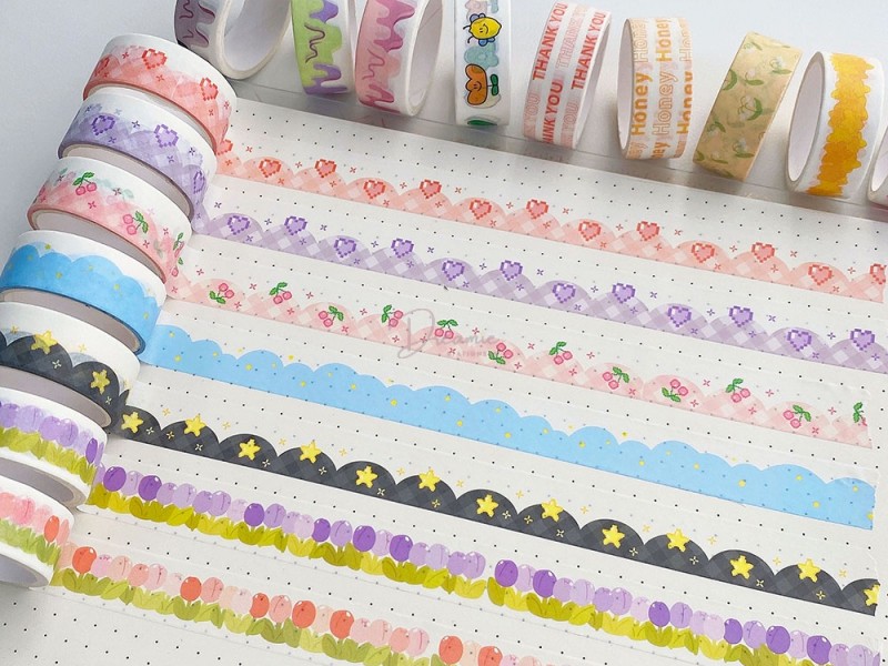 SET WASHI TAPE HÌNH TRÁI TIM PIXEL TRANG TRÍ SỔ TAY DIY