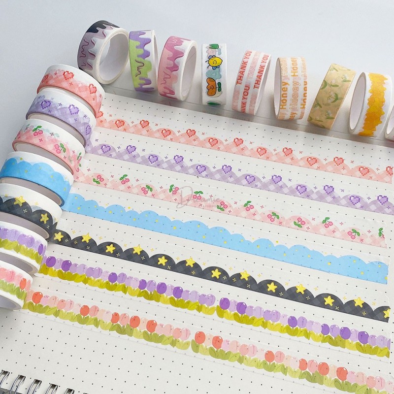 SET WASHI TAPE HÌNH TRÁI TIM PIXEL TRANG TRÍ SỔ TAY DIY